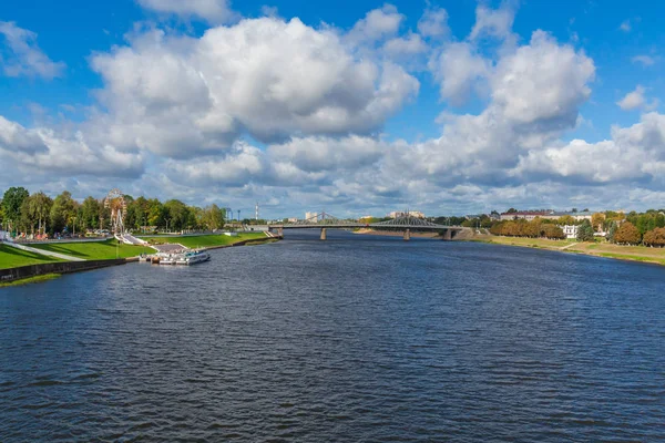 Volga River Tver Russia Old Volga Bridge Horizon Pleasure Passenger — Stock Photo, Image