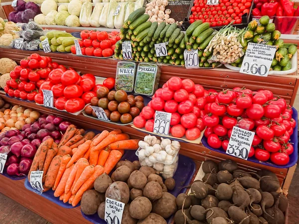 Różnych Warzyw Ladzie Rynku Żywności — Zdjęcie stockowe