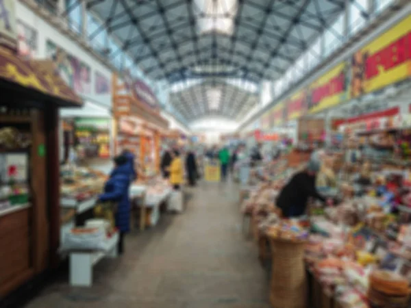 抽象的な画像 多重レンズ 市食品の屋内市場 農産物 買い手と売り手 ガラスの天井 — ストック写真