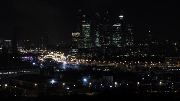 Moskevské Mezinárodní Obchodní Centrum Moskva Město Noci Nebo Večer Panoráma — Stock video
