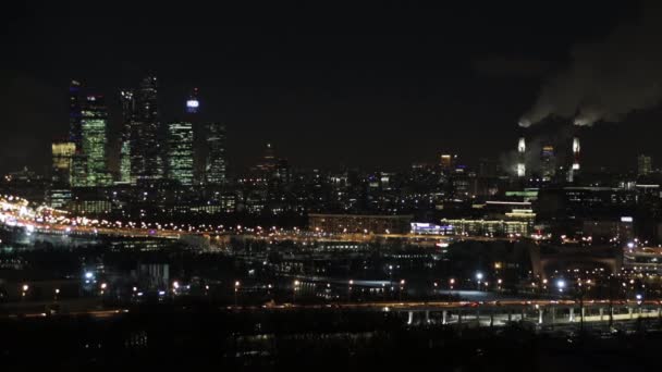 Moskevské Mezinárodní Obchodní Centrum Moskva Město Noci Nebo Večer Panoráma — Stock video