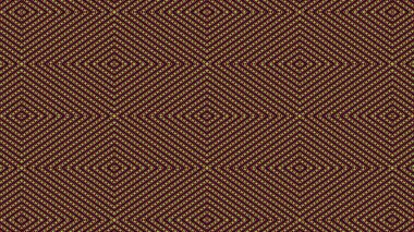 Birbirine kenetlenmiş elmaslar ve Rhombus Şekilleri 'nin tekrarladığı, zeytin yeşilindeki küçük noktalardan oluşan, koyu kırmızı bir arkaplanda, görsel olarak karmaşık bir desen..