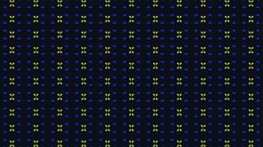 Modern ve pürüzsüz bir desen. Küçük mavi ve sarı gözyaşı damlası şekilli yinelenen bir geometrik tasarım içerir. Koyu, koyu bir arkaplanda yatay çizgili bir şebeke oluşturur..