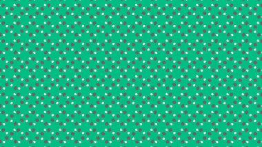 Somut yeşil bir arka planda soyut şekillerde düzenlenmiş beyaz ve pembe noktalı canlı ve tekrarlayan bir geometrik desen modern bir arkaplan veya tekstil tasarımı için mükemmel..