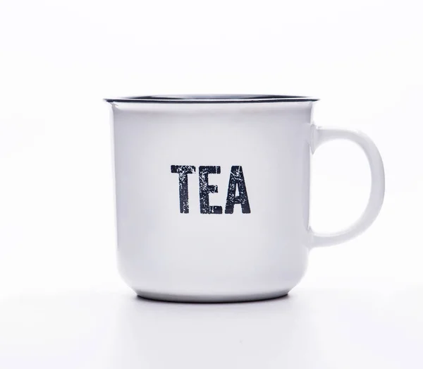 Klassischer Weißer Teebecher Eine Tasse Mit Schwarzem Rand Und Einer — Stockfoto