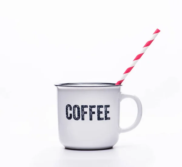 Klassischer Weißer Kaffeebecher Eine Tasse Mit Schwarzem Rand Und Einer — Stockfoto