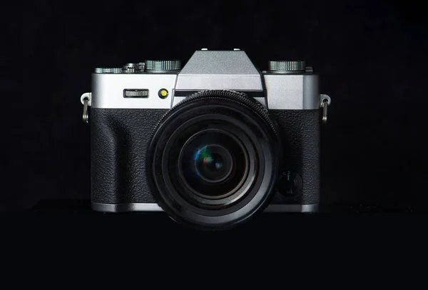 Камера Зеркала Черном Фоне — стоковое фото