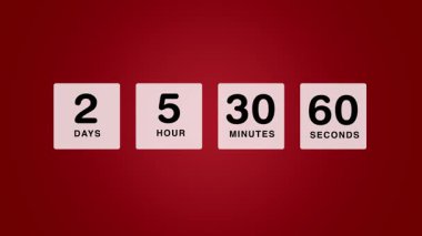 Geri sayım sayacı ile günün skorbordu, saat, dakika ve saniye yaklaşan yarışma için. Sayısal saat zamanlayıcısı canlandırması