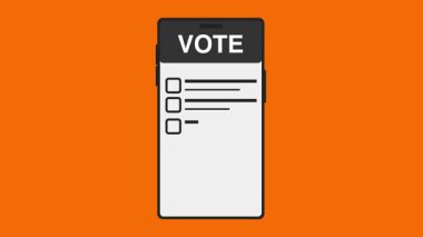 Akıllı Telefonlu Dijital Oylama Konsepti. Düz akıllı telefon ekranında kare işaretli kutuda yeşil kontrol. e-oylama canlandırma kavramı