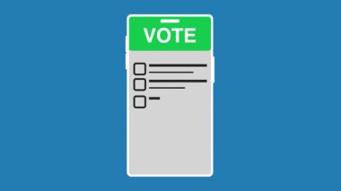 Akıllı Telefonlu Dijital Oylama Konsepti. Düz akıllı telefon ekranında kare işaretli kutuda yeşil kontrol. e-oylama canlandırma kavramı