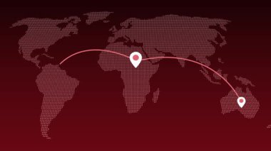 Animasyon konum belirleme servisi animasyonu veya hedef konumu Dünya haritalarından seçin. Harita göstergeleriyle soyut dünya haritası animasyonu. raptiyeler, navigasyon ve seyahat kavramı