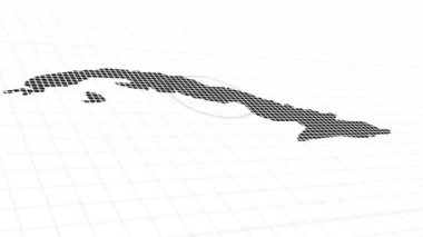 Küba haritası animasyonu, Parlayan neon Küba haritası animasyon arka planı. Kırsal alan çizgisi animasyonu. Coğrafya için dijital ülke ana hatları simgesi