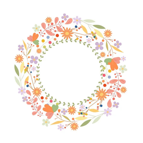 Wreath of flowers, clip art, isolated on white background. Decorative botanical hand drawn round frame, illustration