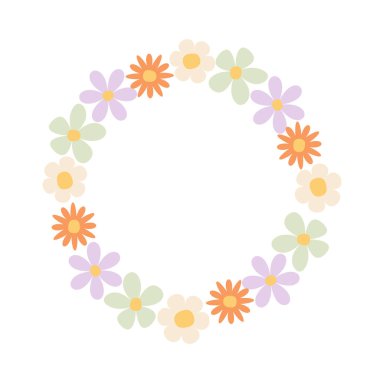 A vibrant round frame with romantic meadow wildflowers. Floral wedding invitation