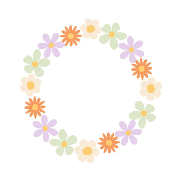 A vibrant round frame with romantic meadow wildflowers. Floral wedding invitation