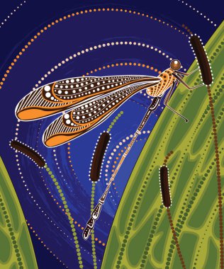 Yusufçuk üzerinde uzun yerli sanat vektör boyama. 