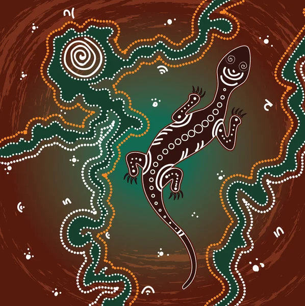 Vector Lagarto Fondo Arte Aborigen Con Lagarto Ilustración Basada Estilo — Vector de stock