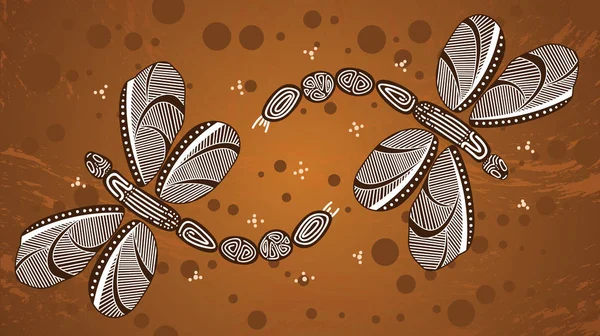 Dragonfly Pintura Vetor Arte Aborígene Ilustração Baseada Estilo Aborígene Fundo —  Vetores de Stock