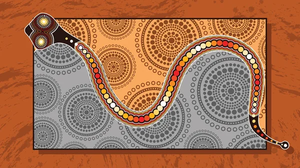 Pittura Vettoriale Arte Aborigena Con Serpente Illustrazione Basata Sullo Stile — Vettoriale Stock