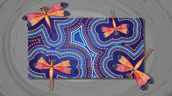 Pittura Vettoriale Arte Aborigena Libellula Illustrazione Basata Sullo Stile Aborigeno — Vettoriale Stock