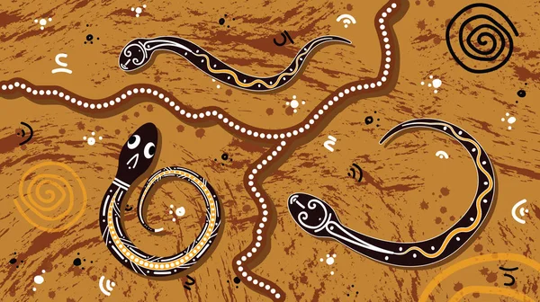 Pintura Vectorial Arte Aborigen Con Serpiente Ilustración Basada Estilo Aborigen — Vector de stock