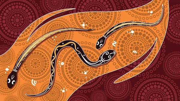 Pintura Vectorial Arte Aborigen Con Serpiente Ilustración Basada Estilo Aborigen — Vector de stock