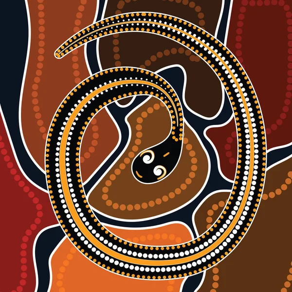 Pintura Vectorial Arte Aborigen Con Serpiente — Vector de stock