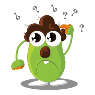     Başının - vektör çizim üzerinde soru işaretleri ile karışık çizgi film karakteri 