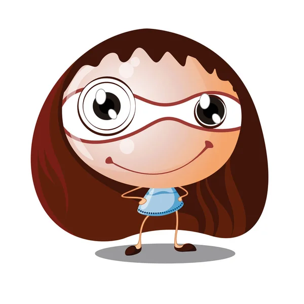 Cute Smiling Cartoon Girl Big Head Small Body Vector Illustration — Stock Vector