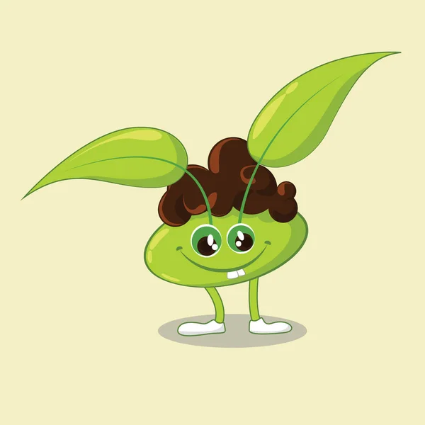 Feliz Lindo Personaje Dibujos Animados Con Hojas Hoja Mascota Ilustración — Vector de stock