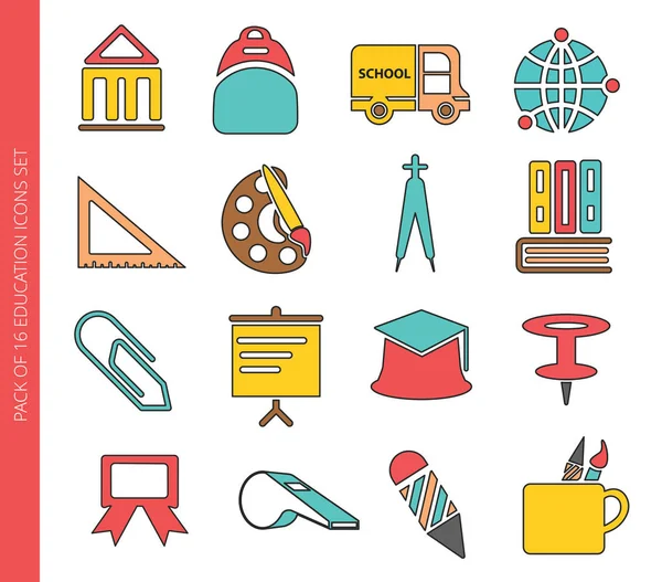 Colección Iconos Colores Educativos Estilo Plano Moda Aislado Sobre Fondo — Vector de stock