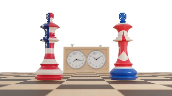 North Korea and USA conflict. Chess on white background. Isolated 3d illustration