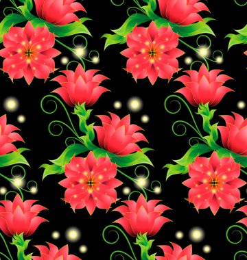 Siyah sihirli kırmızı çiçekli seamless modeli