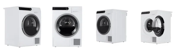 Isolated washing and dryer machine with opened door on a white background