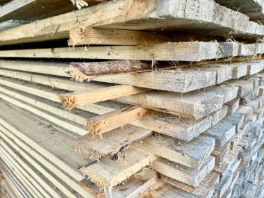 Ahşap döşeme ve ahşap projeleri için kaba kesilmiş tahtalar.