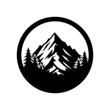 Dağ logosu tasarımı vektör illüstrasyon şablonu siyah beyaz el çizimi. Paronamanın sanat simgesi