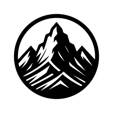 Dağ logosu tasarımı vektör çizimi şablonu siyah ve beyaz el çizimi daire şeklinde