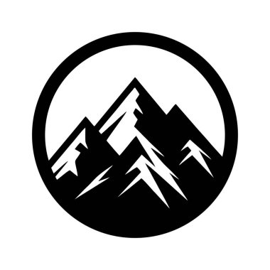 Dağ logosu tasarımı vektör çizimi şablonu siyah ve beyaz el çizimi daire şeklinde