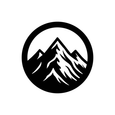 Dağ logosu tasarımı vektör çizimi şablonu siyah ve beyaz el çizimi daire şeklinde