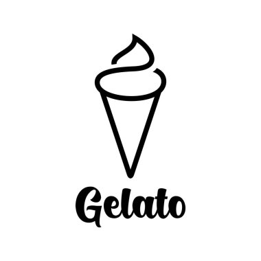 Gelato dondurma logosu tasarım vektör çizim şablonu siyah ve beyaz el çizimi