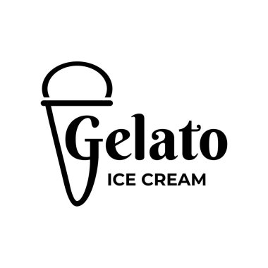 Gelato dondurma logosu tasarım vektör çizim şablonu siyah ve beyaz el çizimi