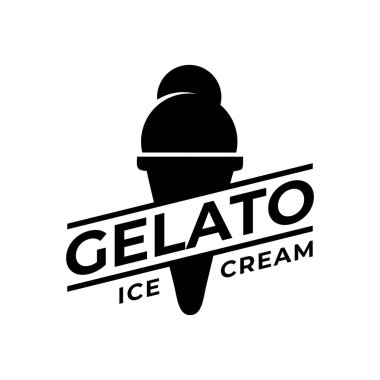 Gelato dondurma logosu tasarım vektör çizim şablonu siyah ve beyaz el çizimi