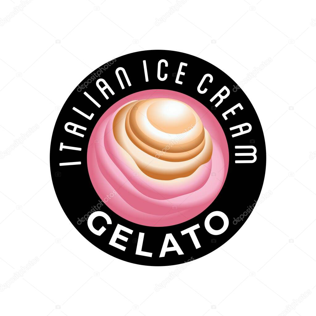 Gelato ice cream logo design vector illustration template. Delicious italian strawberry ice cream