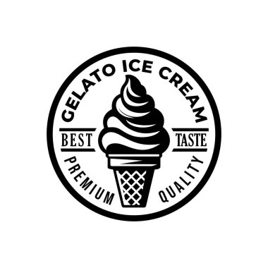 Gelato dondurma logosu tasarım vektör çizim şablonu siyah ve beyaz el çizimi