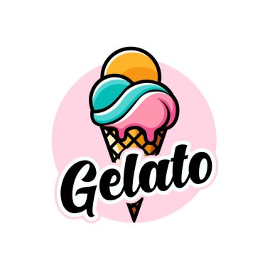 Gelato logo tasarım vektör çizim şablonu. İtalyan gökkuşağı dondurması
