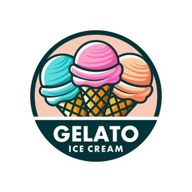 Gelato logo tasarım vektör çizim şablonu. Lezzetli İtalyan çilekli dondurma.