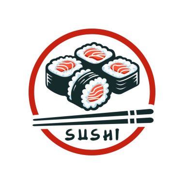 Suşi logo vektör çizim şablonu daire şeklinde. Japon geleneksel yemek kalitesi