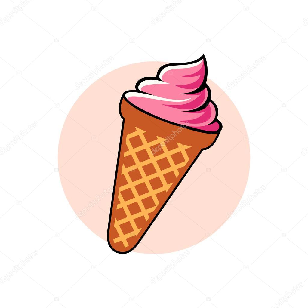 Gelato ice cream logo design vector illustration template. Delicious italian strawberry ice cream