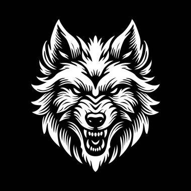 Kurt başlı logo tasarımı amblem vektör çizimi şablonu siyah ve beyaz el çizimi soyut