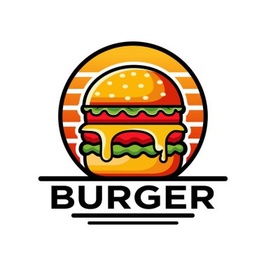 Hamburger logo vektör çizimi şablonu, daire şeklinde basit el çizimi